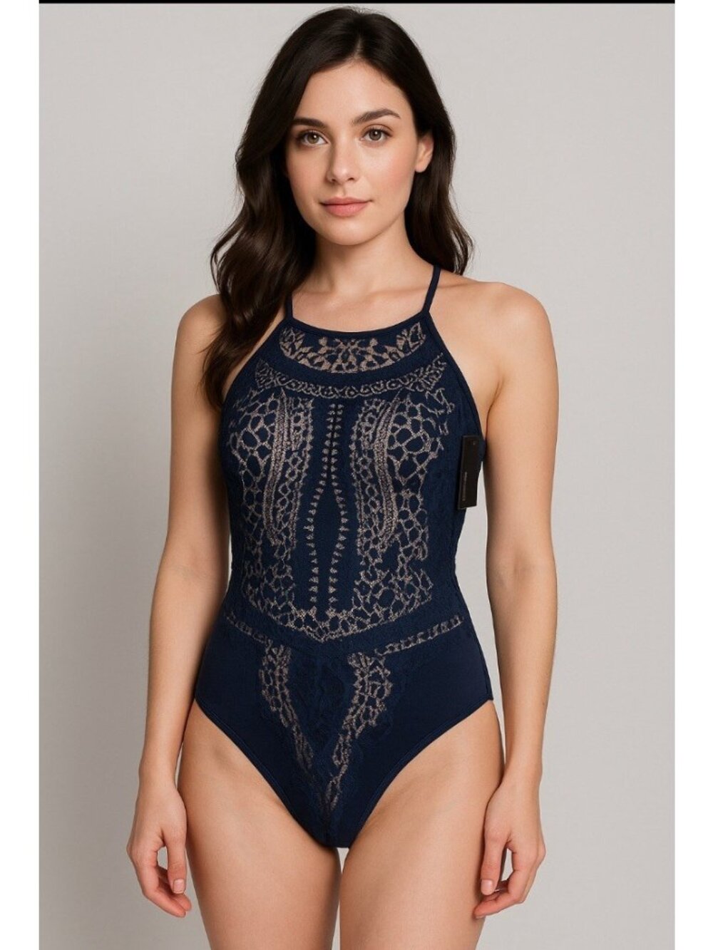 Nicole Miller Womens Bodysuit Top  Sz M Medium New Black  Burnout